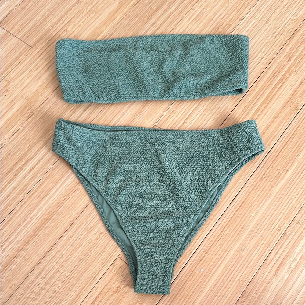 Kendall & Kylie Textured Olive Green Bandeau Bikini Set